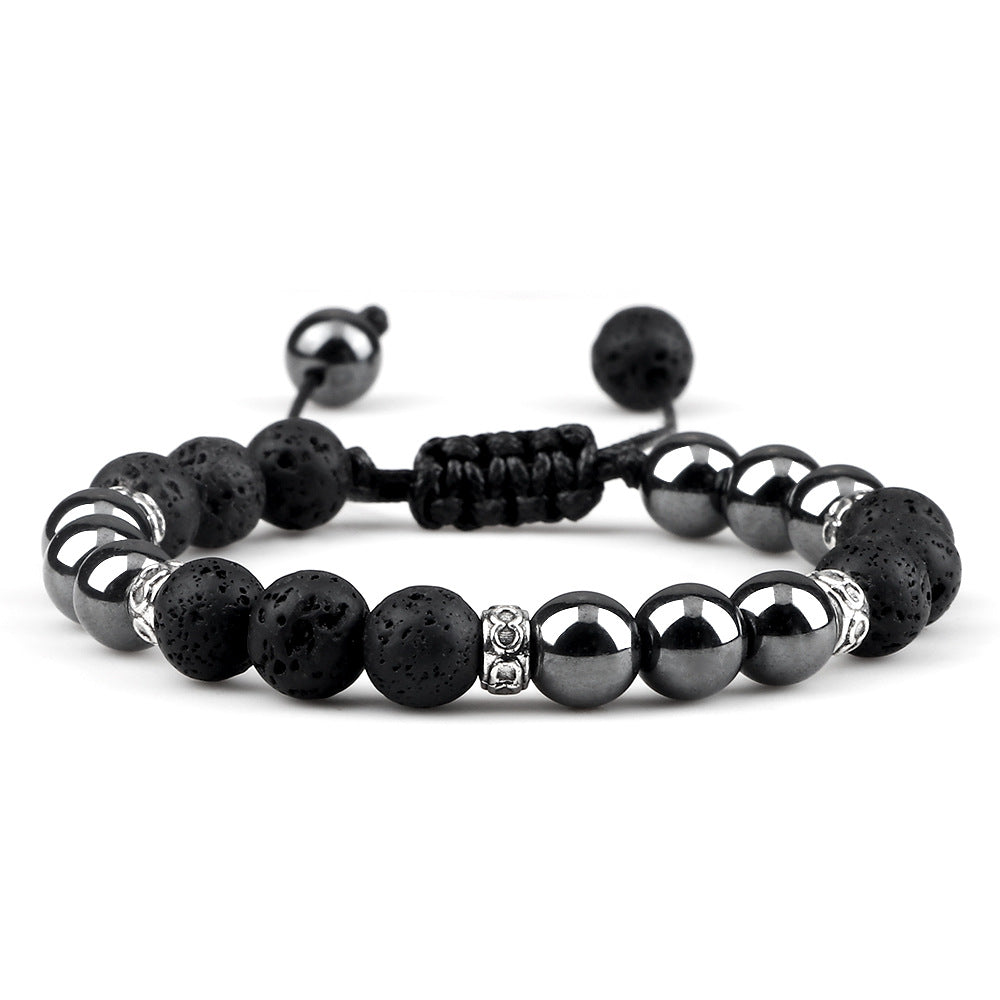 Brazalete de ojo de tigre de aleación de arma de arena tejida de piedra de ballas negro al por mayor